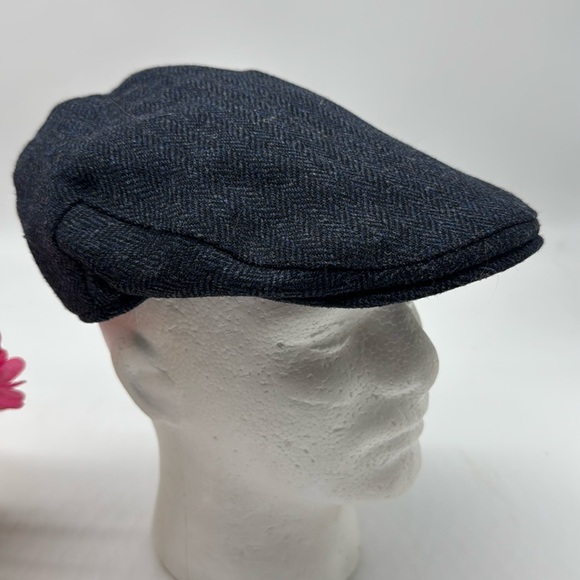 Harrods Blue Black Tweed Men's Newsboy Wool Cap Size Large HT7615
